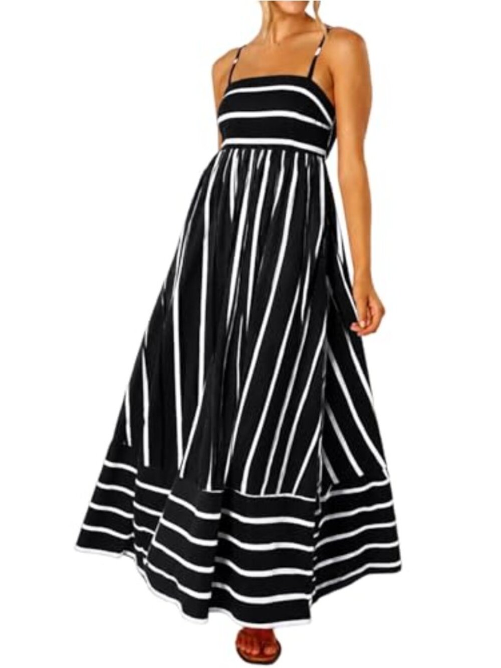 Spaghetti Strap Striped Maxi Dress Smocked Back Summer Beach Vacation